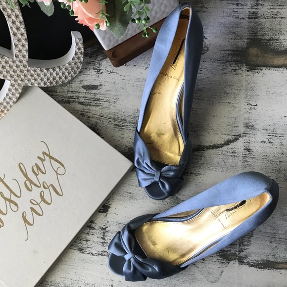 J. Crew Shoes - J. Crew blue satin bow open toe heels sz 8.5